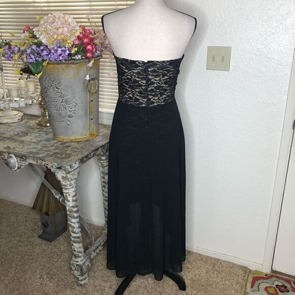 Vintage La Scala Black Lace Body Sheath Dress With Sheer Chiffon Overlay size M - Picture 6 of 13
